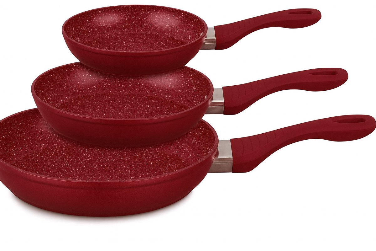 3-delige Koekenpan - Koekenpannenset - Inductie - Rood / Zwart