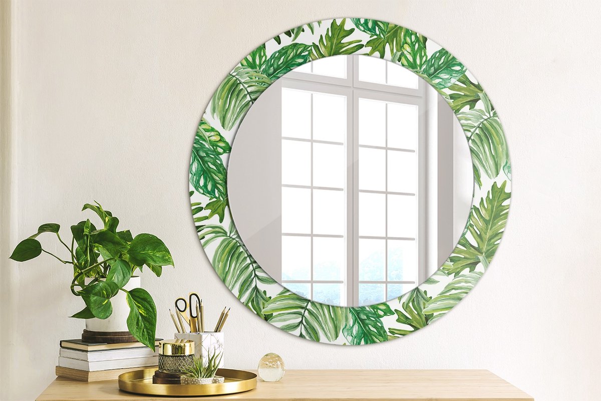 Coloray Bedrukte Spiegel - Junglebladeren Spiegel Lijst Met Print - 60 cm - Groente Bedrukte Spiegel - Spiegel Lijst Met Print - Spiegel Met Print - Wandspiegel Met Print