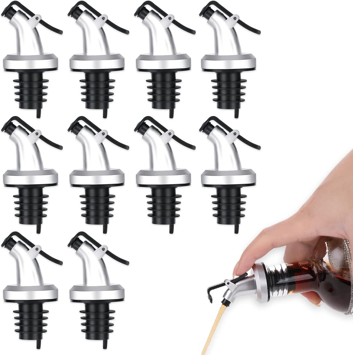 Sander Shop 10 Pack Olie Fles Schenker, Olijfolie Tuiten Liquor Spirit Drinks Pourers Lekvrije Flessenstop Dispenser met Stofdoppen voor Salade, Saus, Soja, Wijn, Azijn | Oliefles Dispenser Keuken Gereedschap