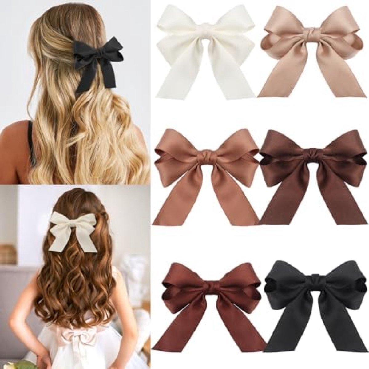 Set van 6 kleine strikhaarclips - Zachte satijnen strikken met antislip grip