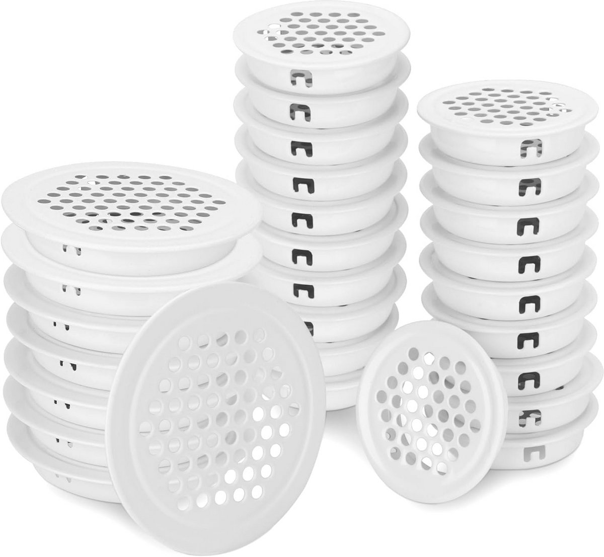 28x Ronde Ventilatie Roosters Wit - Roestvrij Staal Voor Kast, Kledingkast en Meubels (35mm & 53mm)