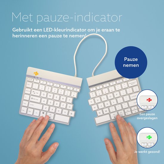 R-Go Split Break clavier ergonomique, compact design, avec logiciel de pause, ultra-mince, Bluetooth 5.0, Mode QWERTY (US), sans fil, blanc