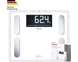 Beurer BF 410 SignatureLine White Personenweegschaal - Uitgebreide lichaamsanalyse - Tot 200 kg - XXL verlicht display - Groot sta-oppervlak veiligheidsglas 30x35 cm - 10 Gebruikers - Automatische uitschakeling - Incl. batterijen - 5 Jaar garantie