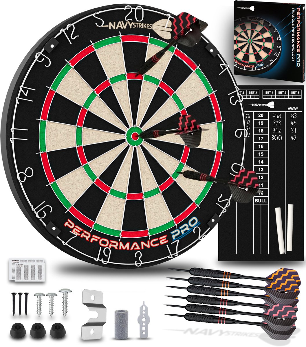 Navy Strikes Dartbord Performance Pro - Incl 6 Dartpijlen & Scorebord - Sisal - Triangle Wire - 45.1 cm