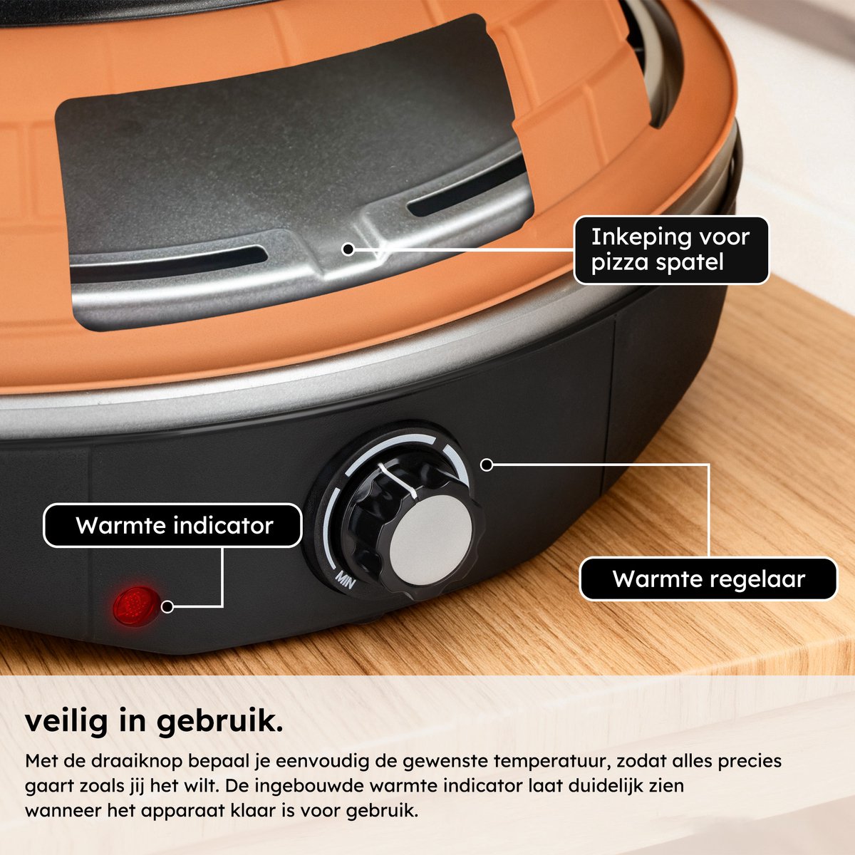 Pizza Oven - Grill en Pizzaoven in Eén - Pizza Gourmet - Pizzaoven - Gourmetstel - Gourmet - Tot 300°C - Extra lange 2 meter Kabel - Grillplaat - Saaf – foto 6