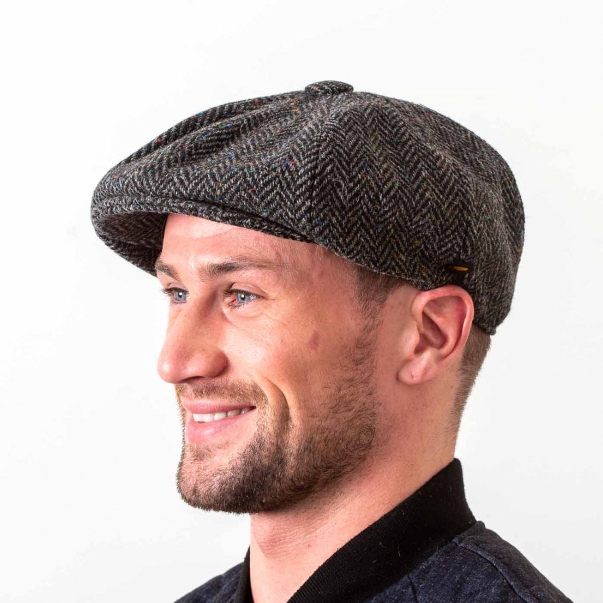 Hatman of Ireland Baker Boy / Gatsby 100% Donegal Tweed Charcoal maat XXL (62cm)