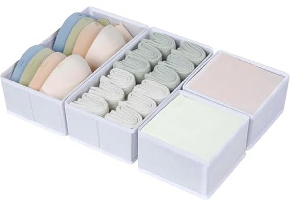Opvouwbare lade-organizer voor kleding en accessoires - Wit - 4 stuks