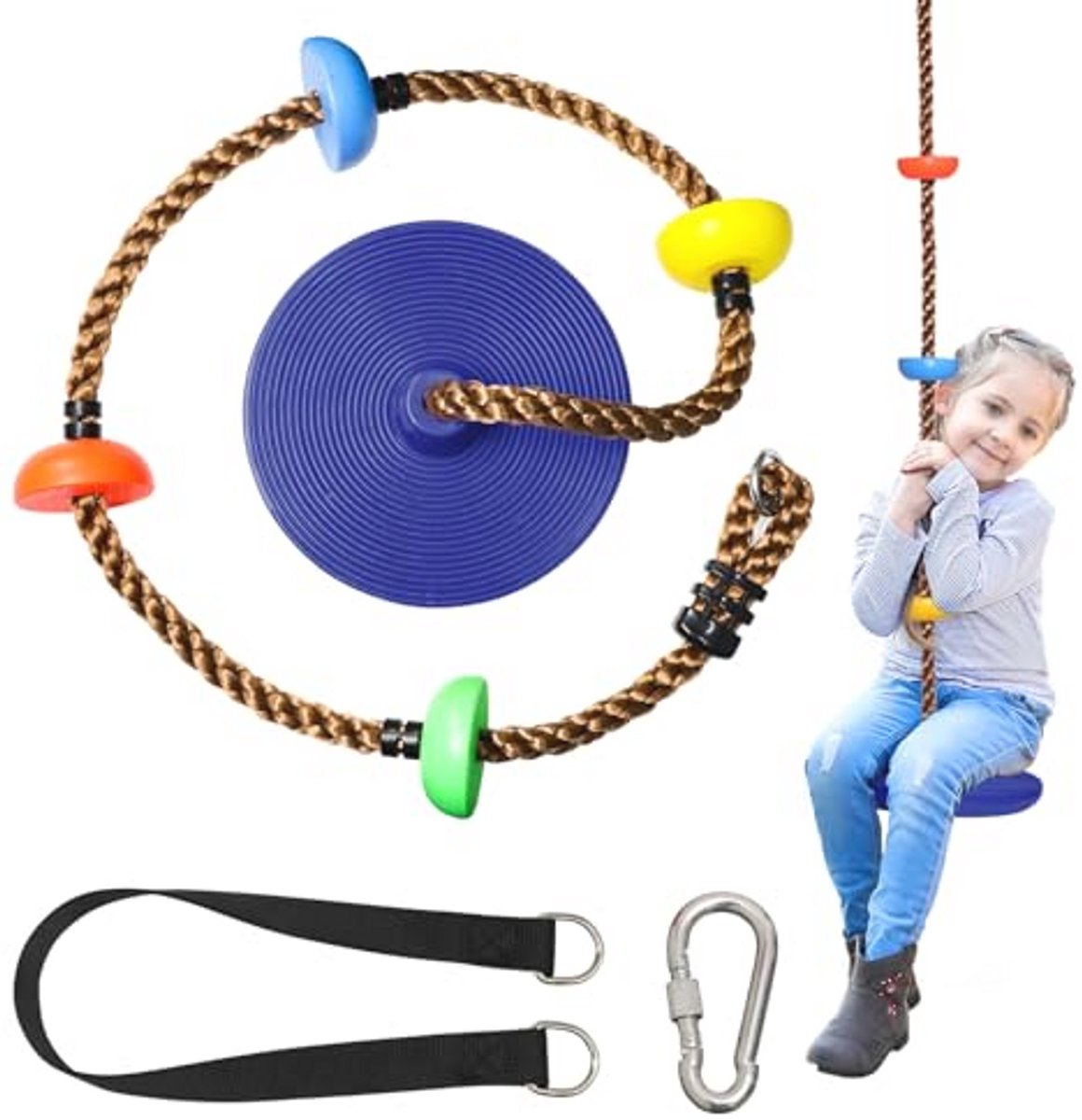 GothicBride Klimtouw - Outdoorschommel voor Kinderen en Volwassenen, 2 Meter Lang (Blauw) - Schijfschommel met Platform