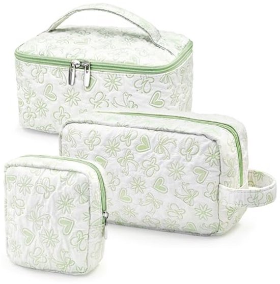 Beifon Set van 3 make-uptas, toilettas voor dames met bloemenpatroon, draagbare toilettas, wastas, groot, voor vrouwen en meisjes, meerkleurig, modern