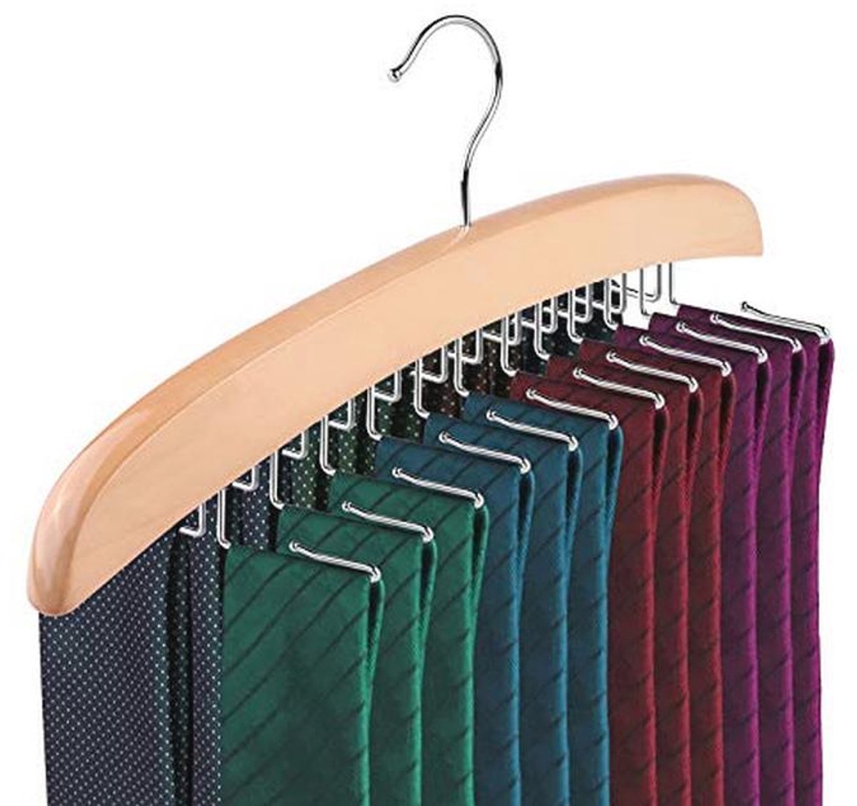 Houder voor 24 Stropdassen en Accessoires - Houten Wand Organizer met Draaibare Haken