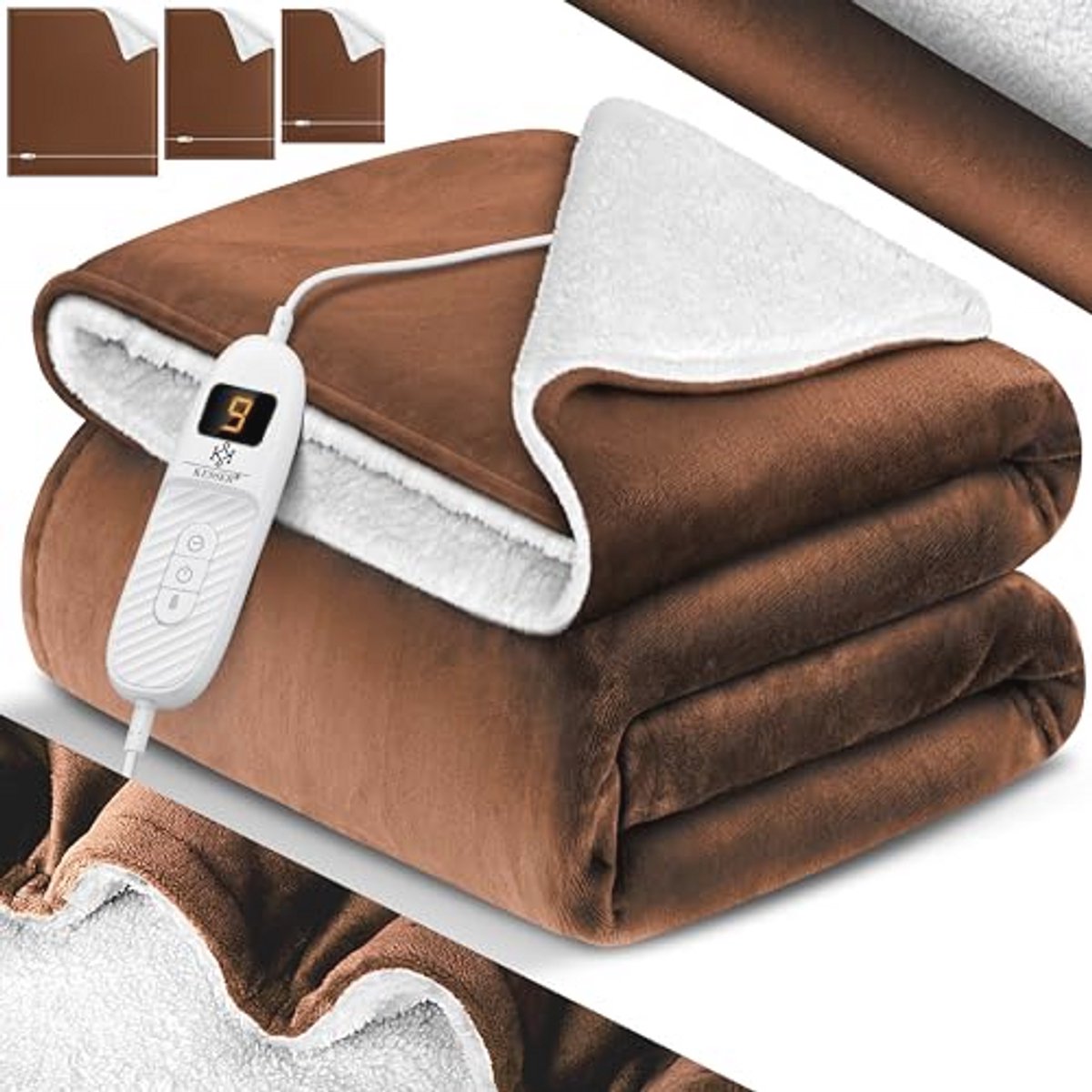 Dubbelzijdige Elektrische Deken van Sherpa-Fleece - 9 Warmtestanden, Timer en Automatische Uitschakeling