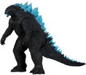 Godzilla actiefiguur met zwarte schubben en lichtblauwe stekels op rug en staart.