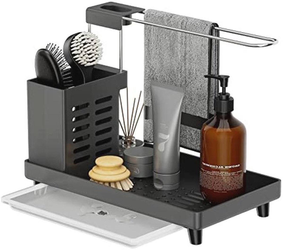 Keuken en badkamer gootsteen organizer met lekbak en multifunctionele opslag