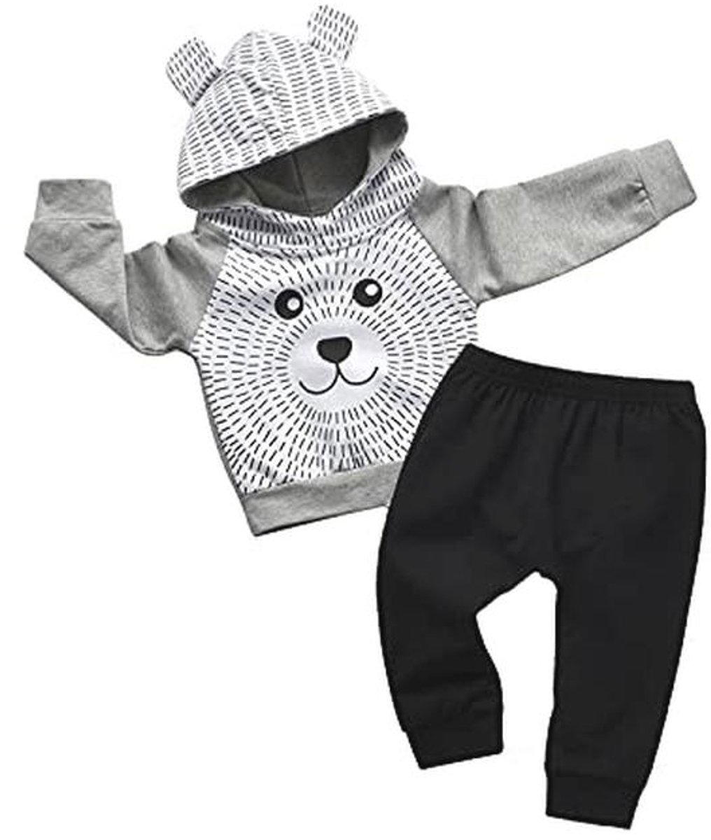 Peuter Jongens Cartoon Beer Hoodie en Broek Outfit Set