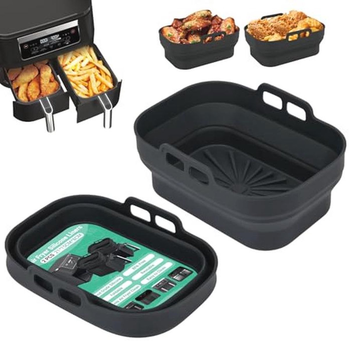 Siliconen Pot voor Airfryer - Herbruikbare Mandjes en Tray Liner (2 Stuks)
