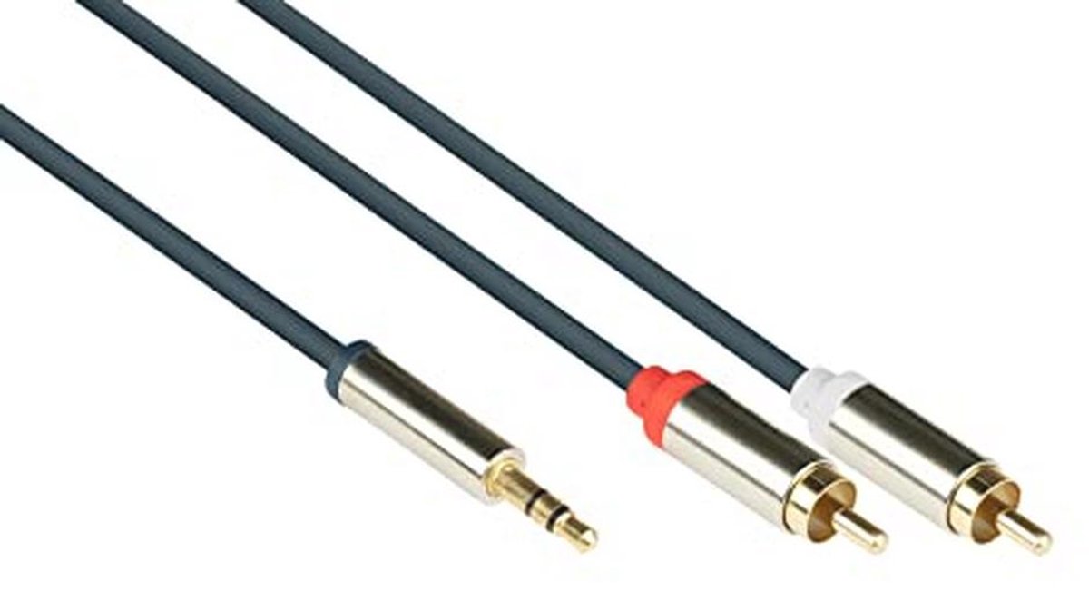 Kabel 3.5mm naar 2x RCA (cinch) - Hoogwaardige Audioverbinding, OFC, 1m Donkerblauw