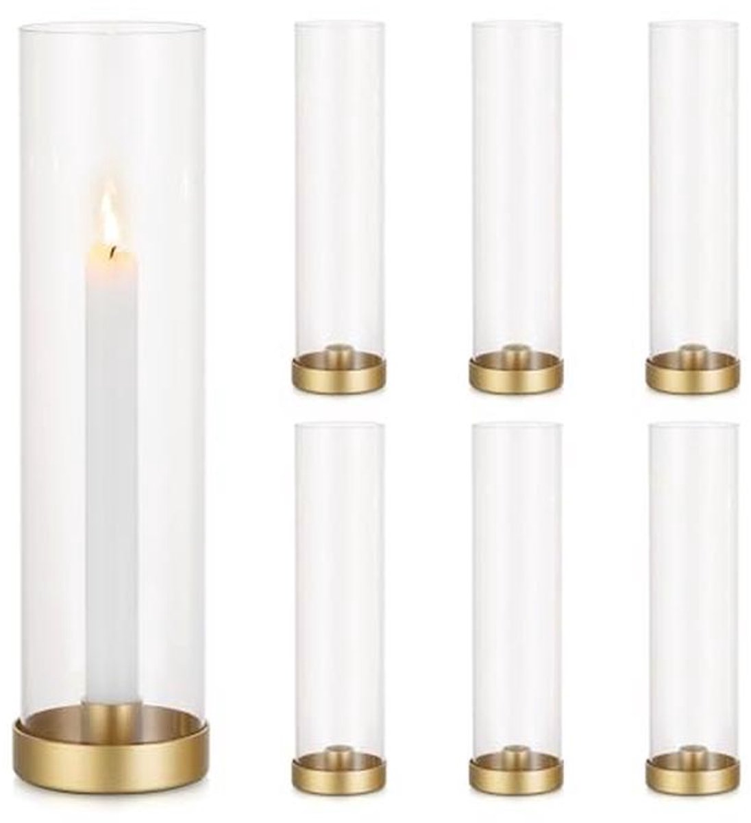 Gouden Kandelaar en Windlicht Glazen Set van 6 - 30 cm - Ideaal voor Tafeldecoratie en Feesten
