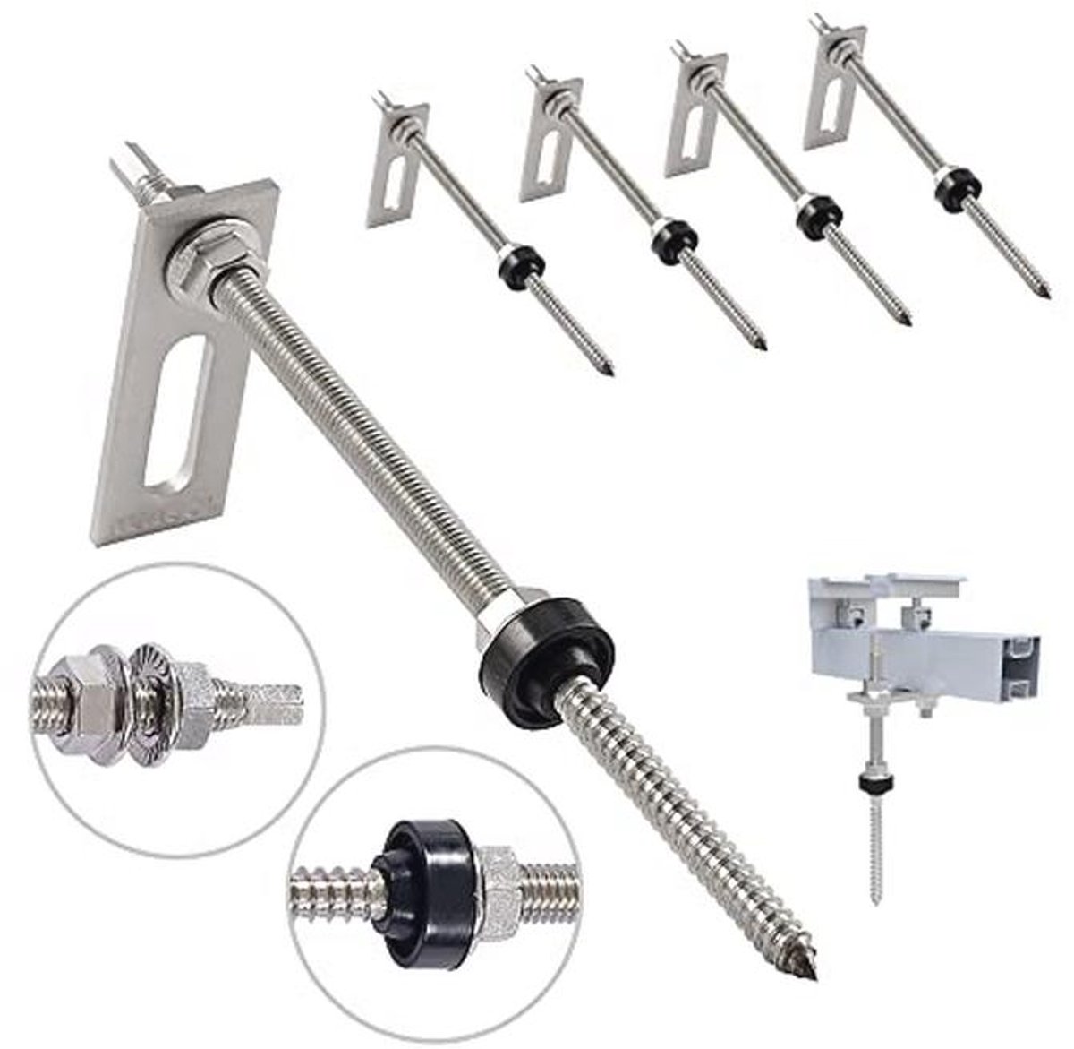 Stokschroeven met adapterplaat M10 x 200mm - Roestvrij staal - 4-pack