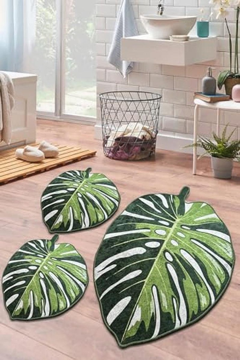 Antislip Badmat Set van 2 - Wasbaar Badkamertapijt in Groen voor een Veilige en Stijlvolle Badkamer