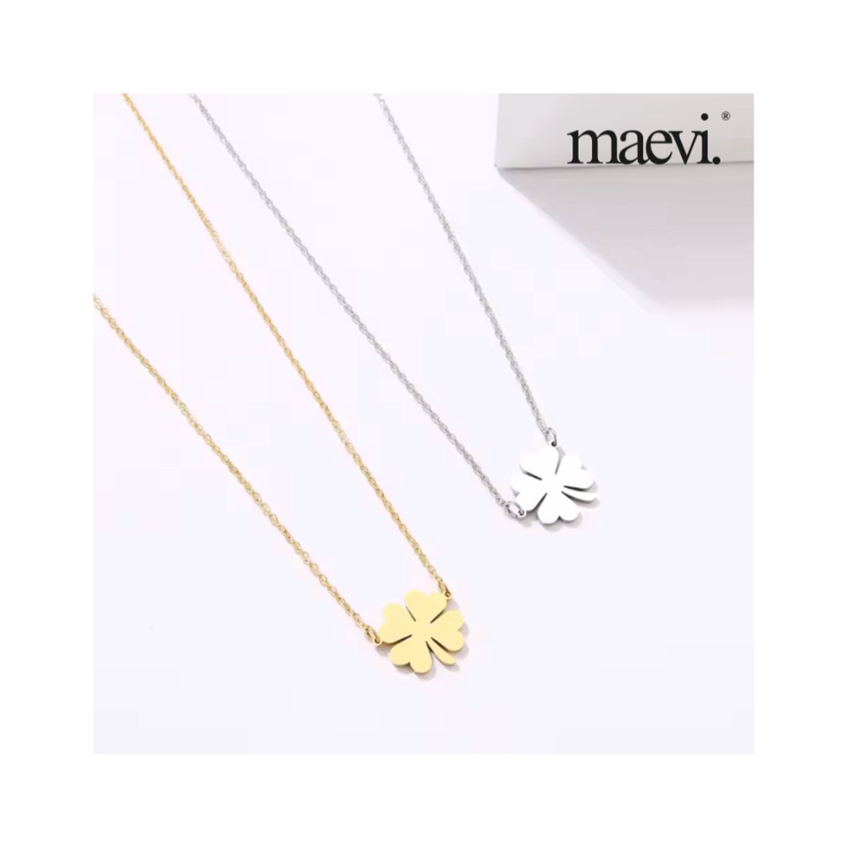 Maevi® Ketting - Klavertje 4 / Lucky Clover - Kleur: Zilver - Lengte: 45 cm - Luxe Halsketting Dames - Damesketting - Sieraden - Incl. Luxe Verpakking / Cadeau - Klavertje4 / Klaver / Geluk - Vrouwen / Dames - RVS / Roestvrijstaal - Hoge Kwaliteit