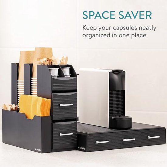Navaris capsulehouder met lade - Houder voor 50 koffiecups - Met 5 lades - Grijs
