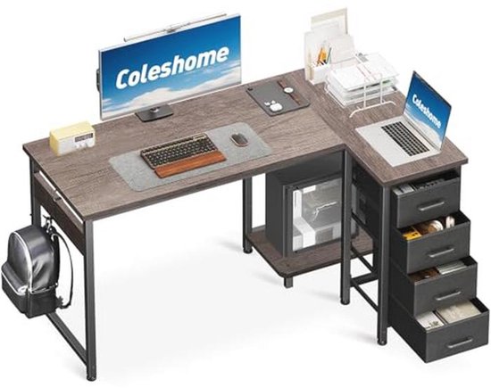 L-vormig Hoekbureau met 4 Lades - Omkeerbaar Computermeubel voor ...