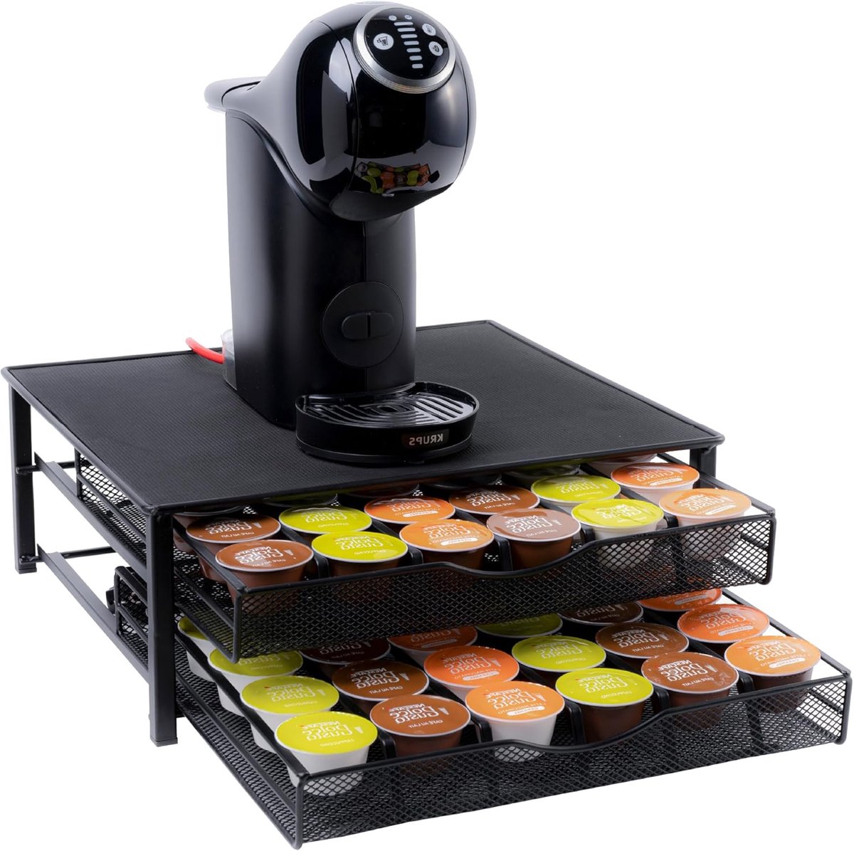 Famanu - Zwarte metalen capsulehouder met 72-capsule capaciteit, antislip design, stevige houder voor Dolce Gusto cups
