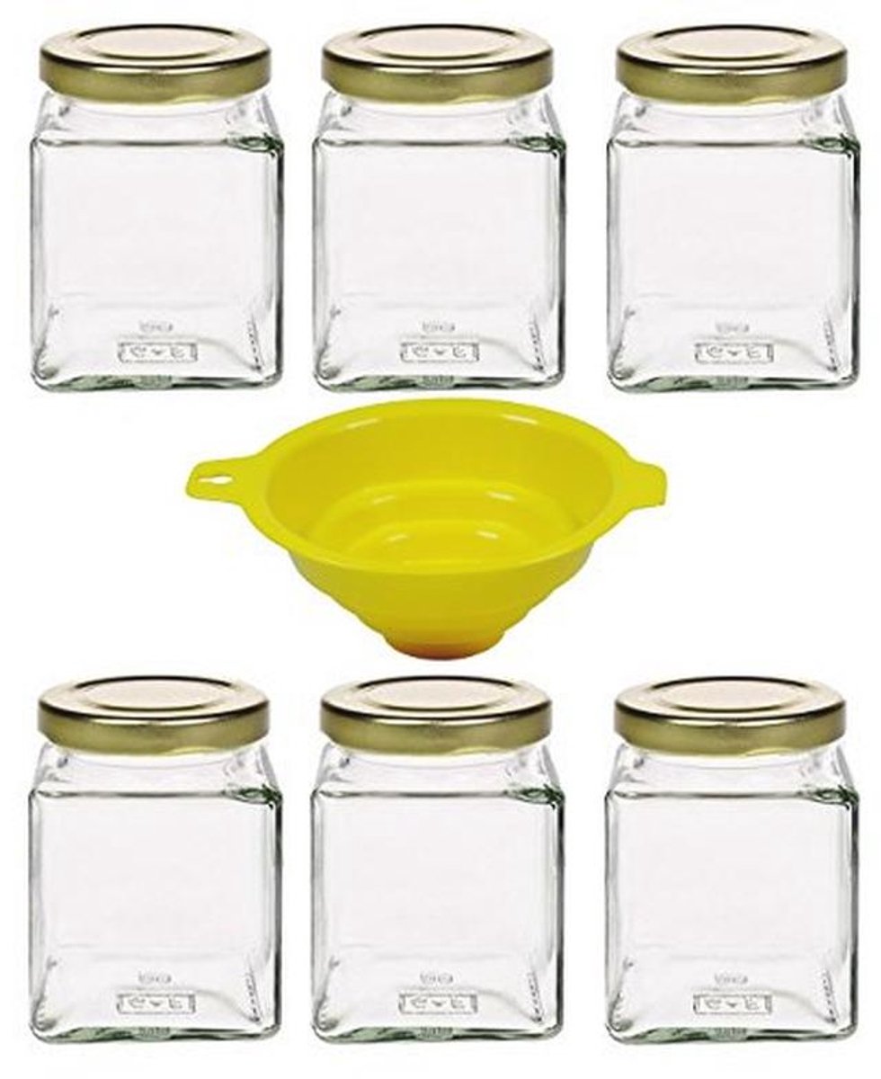 Set van 6 inmaakpotten 210 ml met schroefdop en trechter voor jam en kruiden