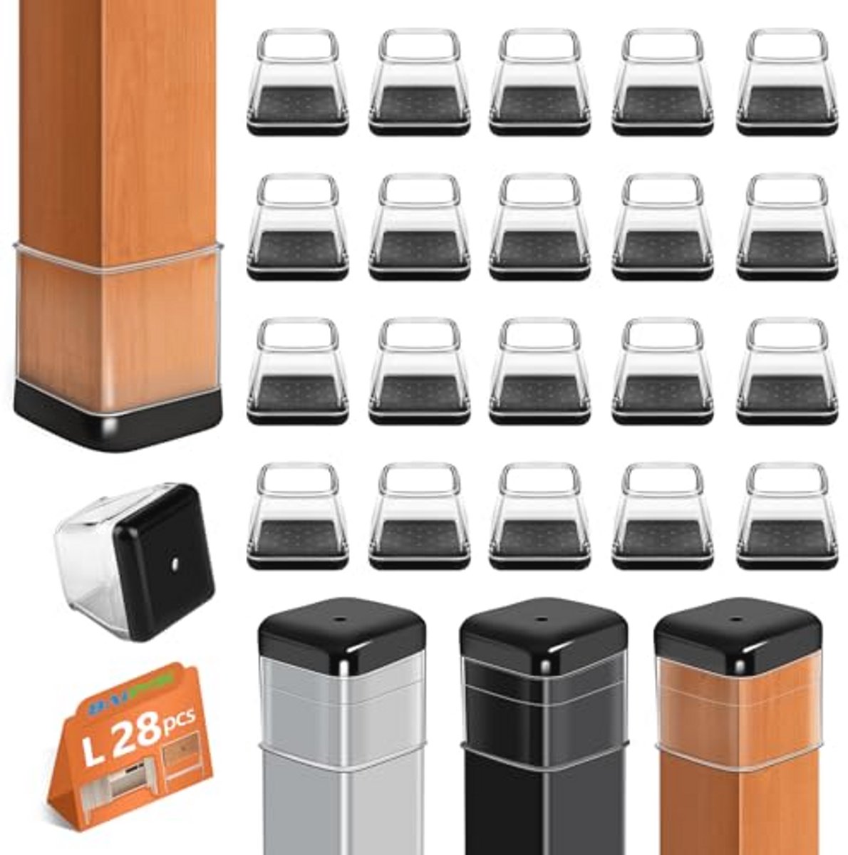 Siliconen Stoelrubbers - 28 Stuks Vierkante Stoeldoppen voor Tapijtbescherming