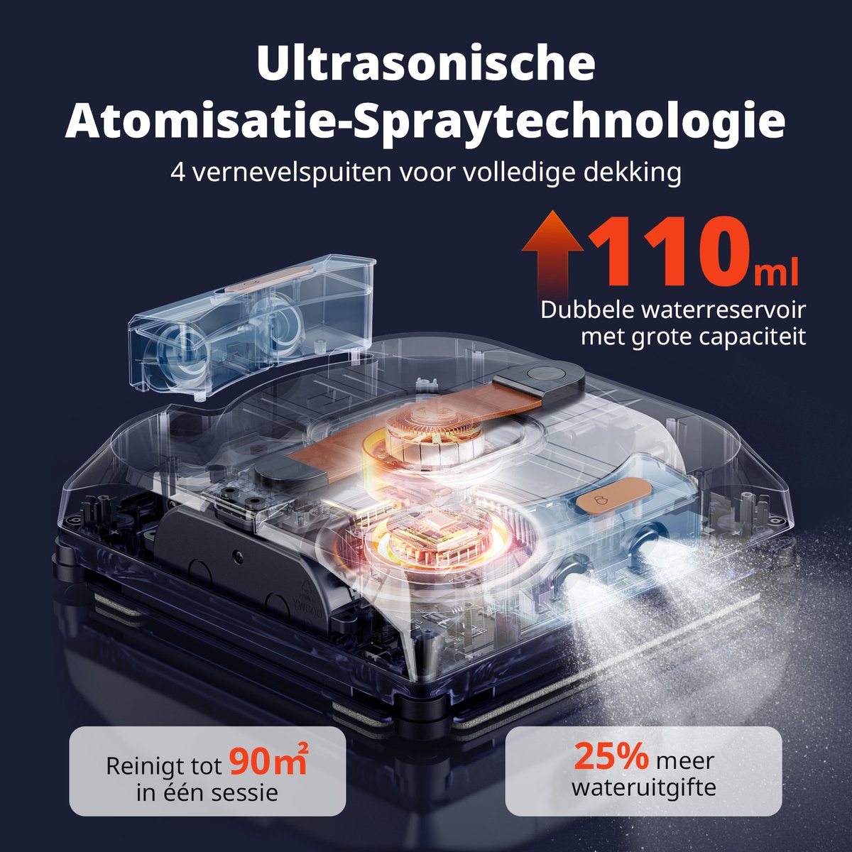 AIRMSEN Robot Ramenwasser - 6000Pa - 4 spuitmonden – 4 reinigingsmodi - 110ml - Donkerblauw thumbnail 5