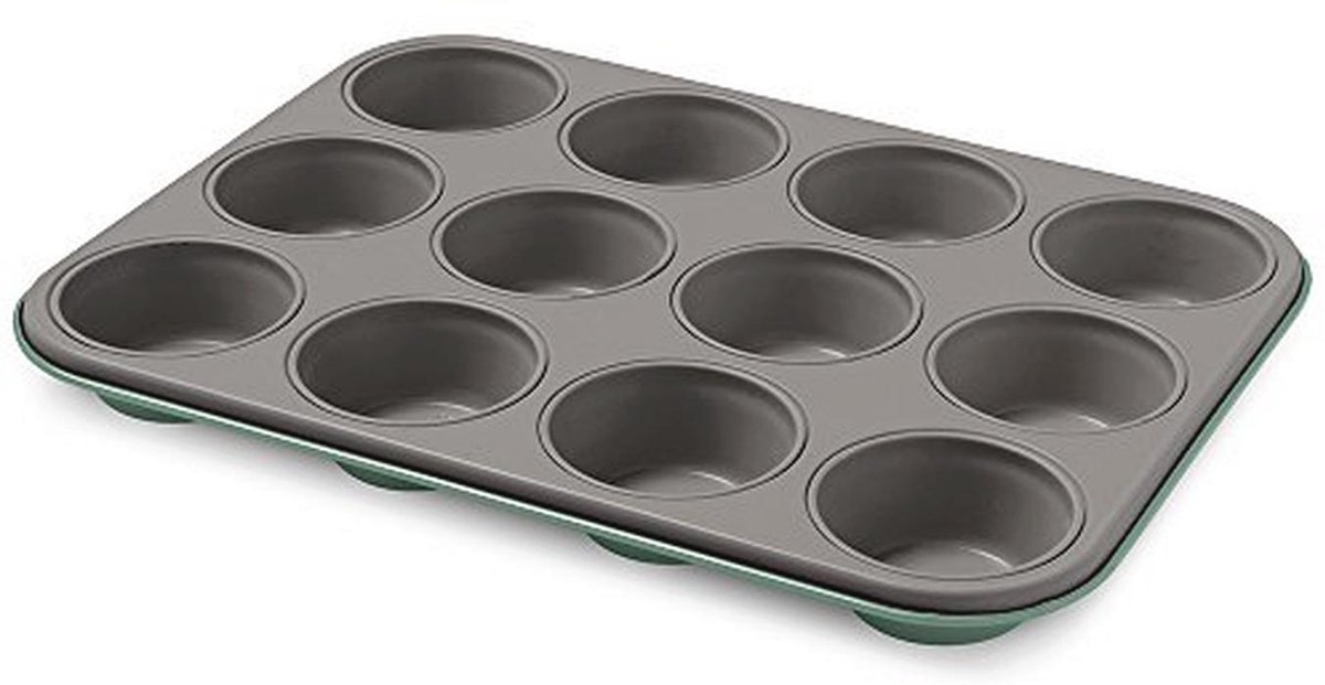 Muffin Bakvorm voor 12 Stuks - Groene Staal met Anti-aanbaklaag