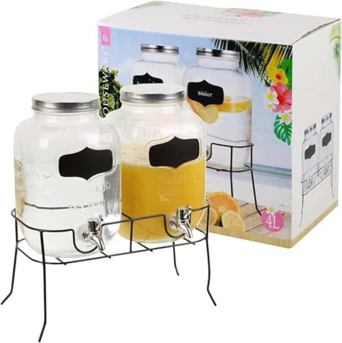 Grote glazen drankdispenser met tapkraan - 3,5 liter