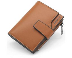 HNOOM Damesportemonnee van PU-leer, klein en kort formaat, met veel vakken, mini-portemonnee voor dames met 16 kaartvakken en muntvak, Bruin-x, 12.5 x 10 x 3cm, Minimalistisch