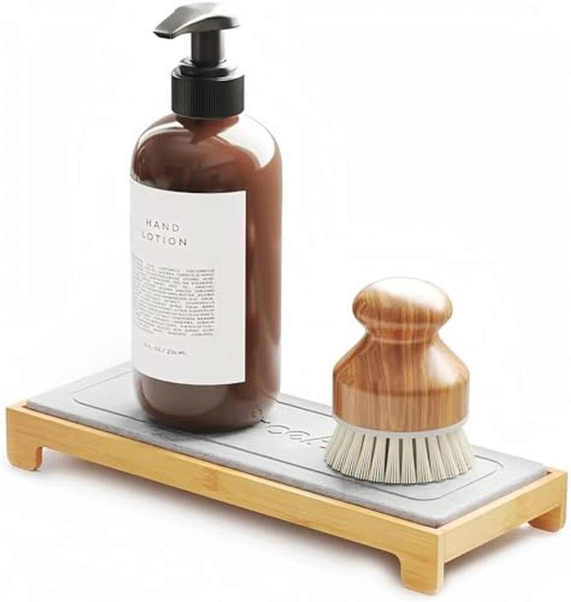 Instant Droog Keuken Spons Houder en Zeephouder Organizer - Bamboo Grijs