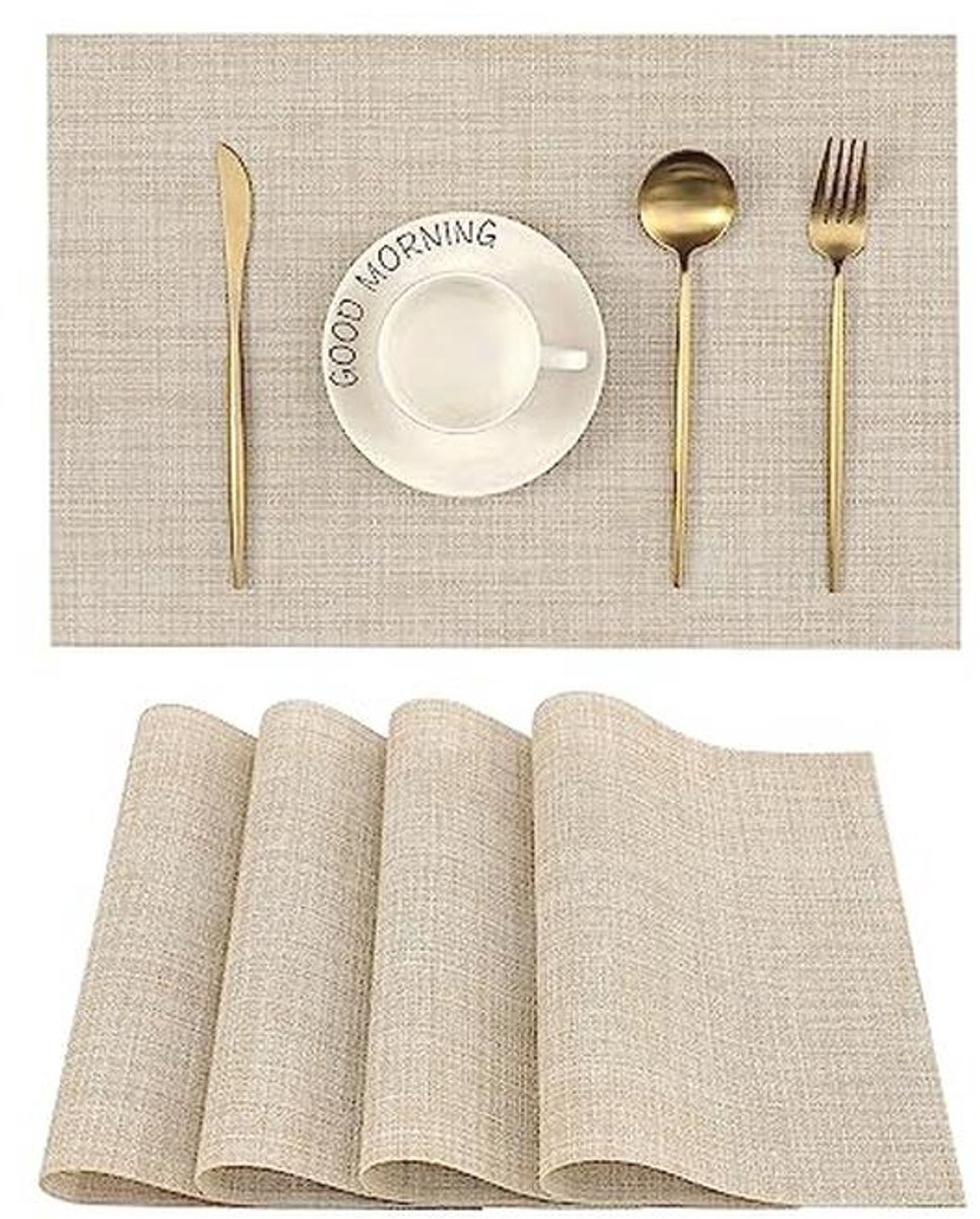 Hittebestendige beige placemats set van 4 - wasbare duurzame tafelmatten voor eettafel
