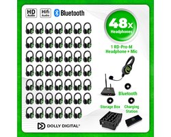 Dolly Digital® RD-Pro 48 Draadloze Koptelefoons voor groepen + Headmounted Microfoon – 48 HiFi Koptelefoons + Microfoon + Bluetooth + HiFi+ Oplaadstation