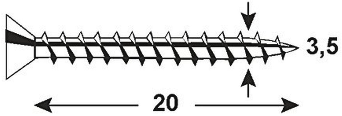 Universele schroeven 3,5 x 20 mm - 1 kg grootverpakking - verzonken kop - TX-aandrijving - volledige schroefdraad - geel verzinkt