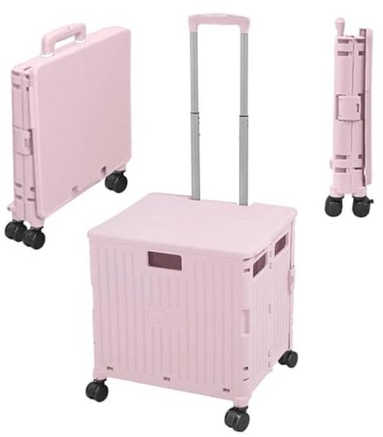 Relaxdays boodschappentrolley, opvouwbaar, wielen, deksel, telescopische handgreep, tot 35 kg, vouwkrat, turquoise-grijs