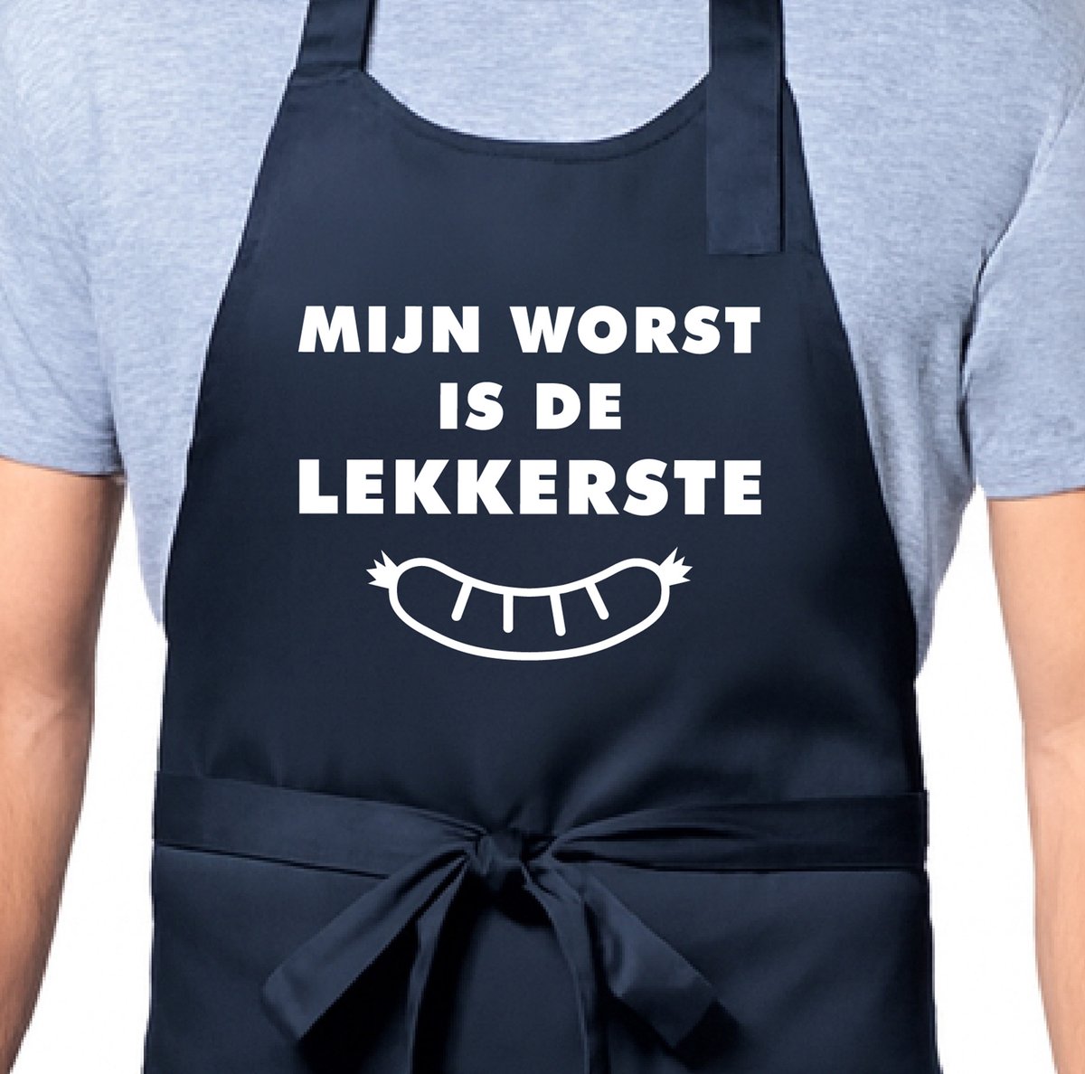 Zomertip! - Keukenschort Mijn Worst is de Lekkerste | Marine | Dames/Heren | Verstelbaar | Cadeau-idee | BBQ | Verjaardag | Jubileum | Verrassing | Grapje