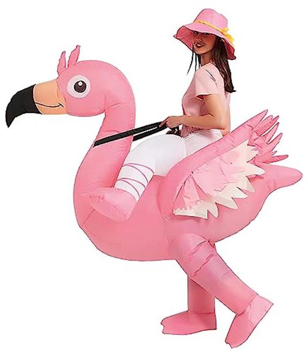 Opblaasbaar Roze Flamingo Kostuum voor Volwassenen - Premium Kwaliteit, Duurzaam en Aangenaam Om Te Dragen