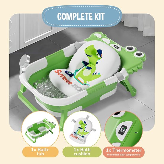 Baby Bad - Baby Badje met Standaard - met Kussen en Thermometer - XXL - Babycadeau - Opklapbaar Bad - Groen van Merkloos — afbeelding 5