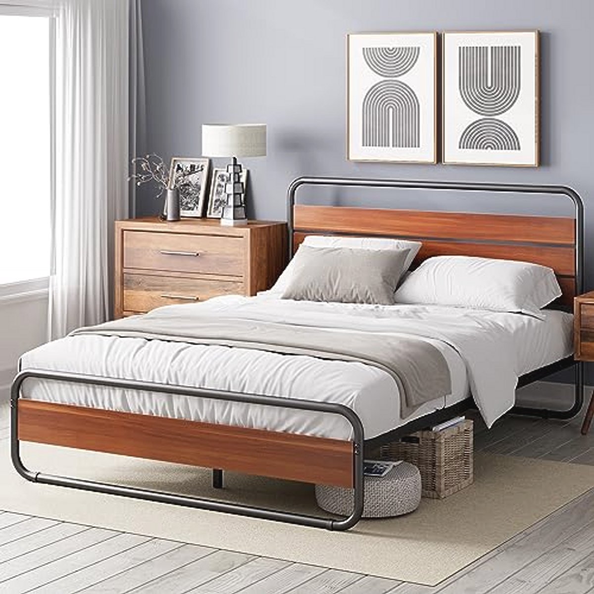 Metalen Bed 90 x 190 cm met Hoofdeinde en Voeteneinde - Bruin en Zwart