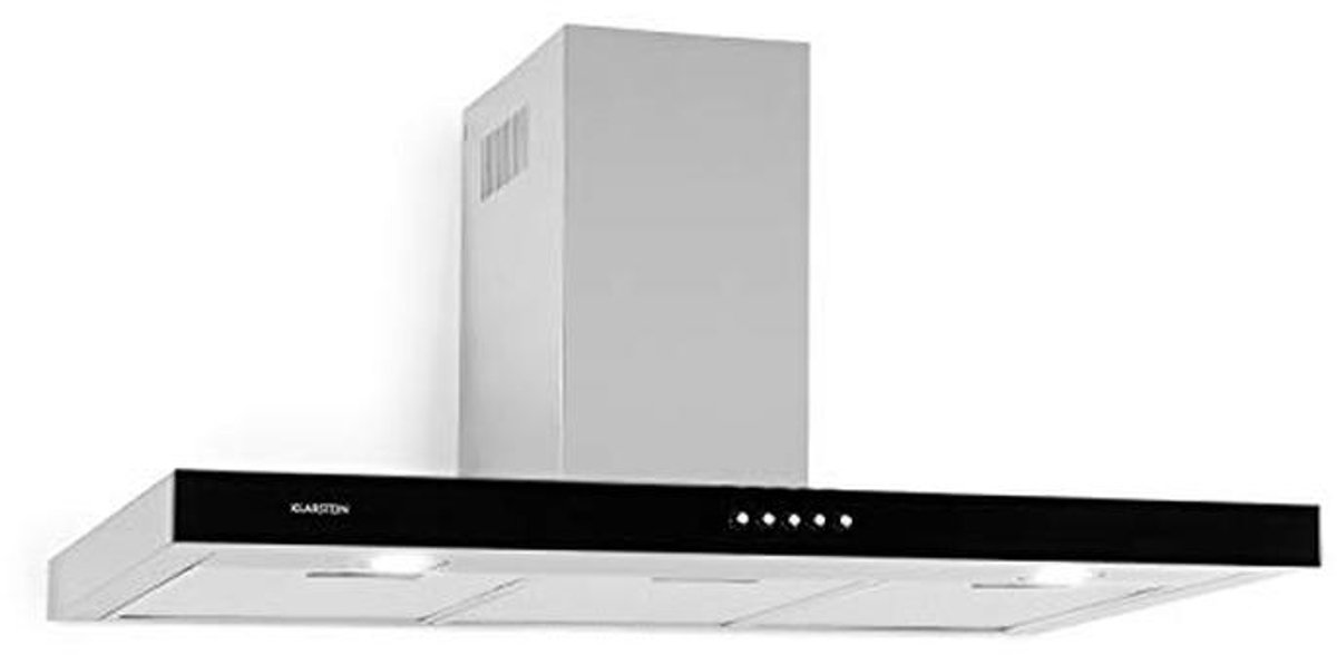 Wandafzuigkap 90 cm, 310 m³/h, 2 Aluminium Vettenfilters, 66 dB, RVS en Zwart Acryl Glas