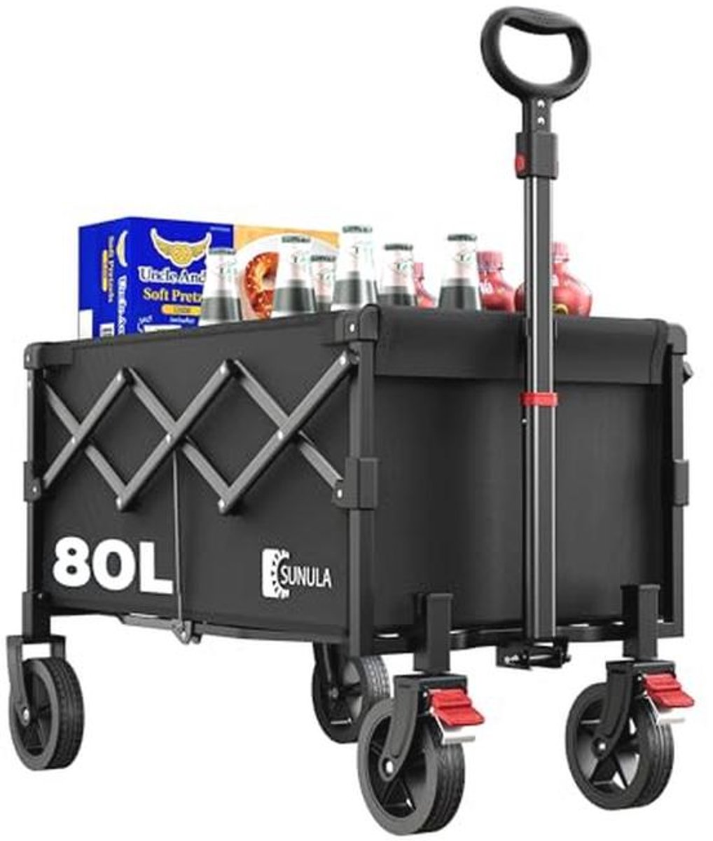 Opvouwbare Bolderkar 80L - Inklapbare Handwagen met Remmen
