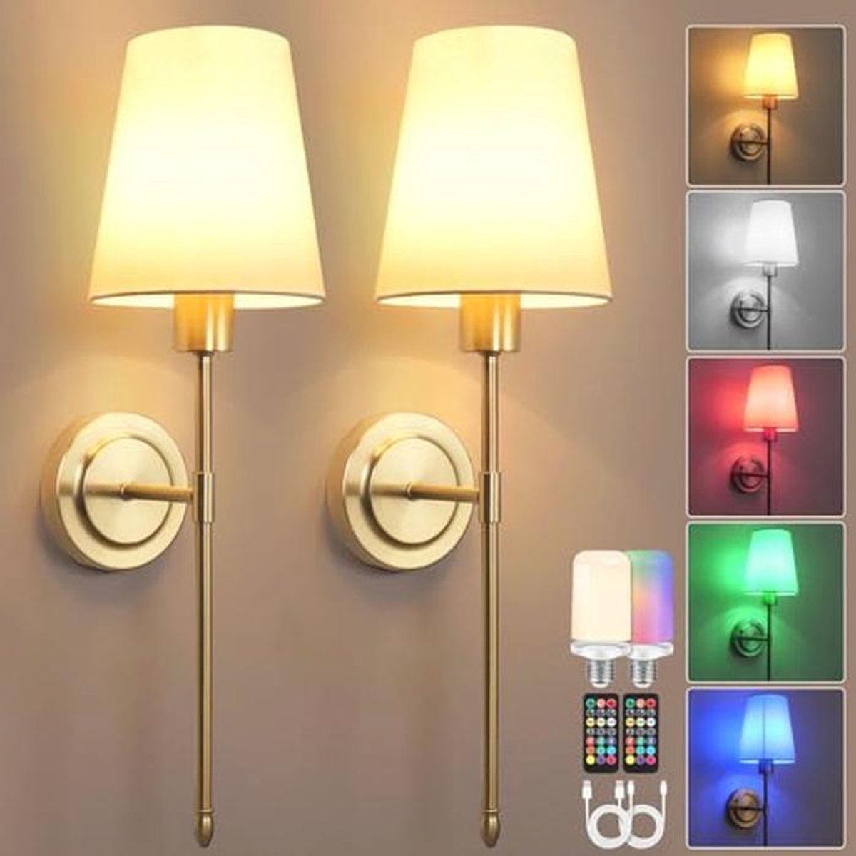 Draadloze LED Wandlamp met Oplaadbare Gloeilamp - Dimbaar en RGB Kleuren - 2 Stuks