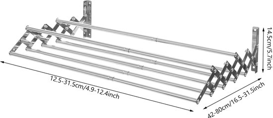 Wanddroogrek Wasdroogrek Ruimtebesparend 42-80cm Uitschuifbaar Kledingrek Wandgemonteerd Droogrek