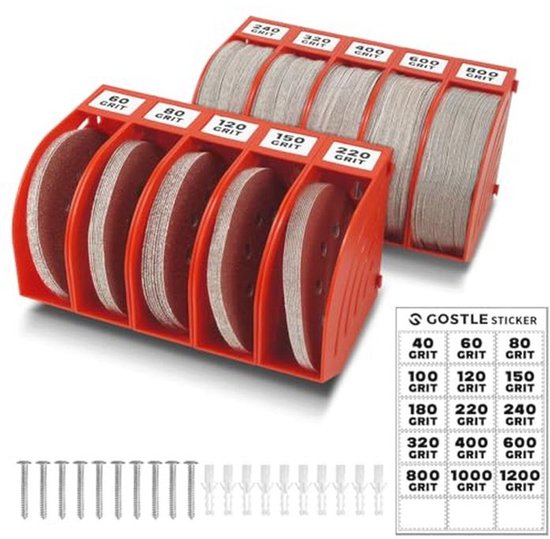 Rood opbergdoos voor schuurschijven, 125 mm, set van 10 dozen, ruimtebesparend, stapelbaar, met korrelcategorisering voor werkplaats en accessoires