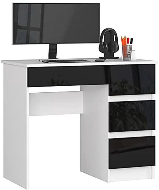 Foto: Functioneel bureau met 4 laden compact en modern ergonomisch ontwerp ideaal voor thuis of kantoor wit zwart