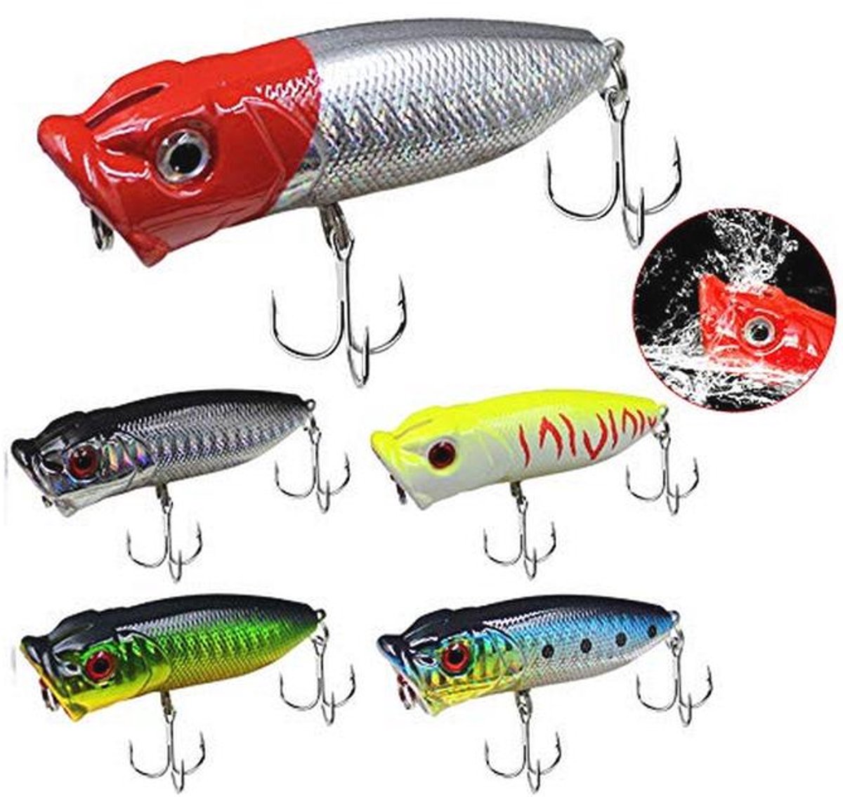5 Stuks Topwater Kunstaas voor Vissen - Multifunctioneel Zee- en Zoetwater Aas