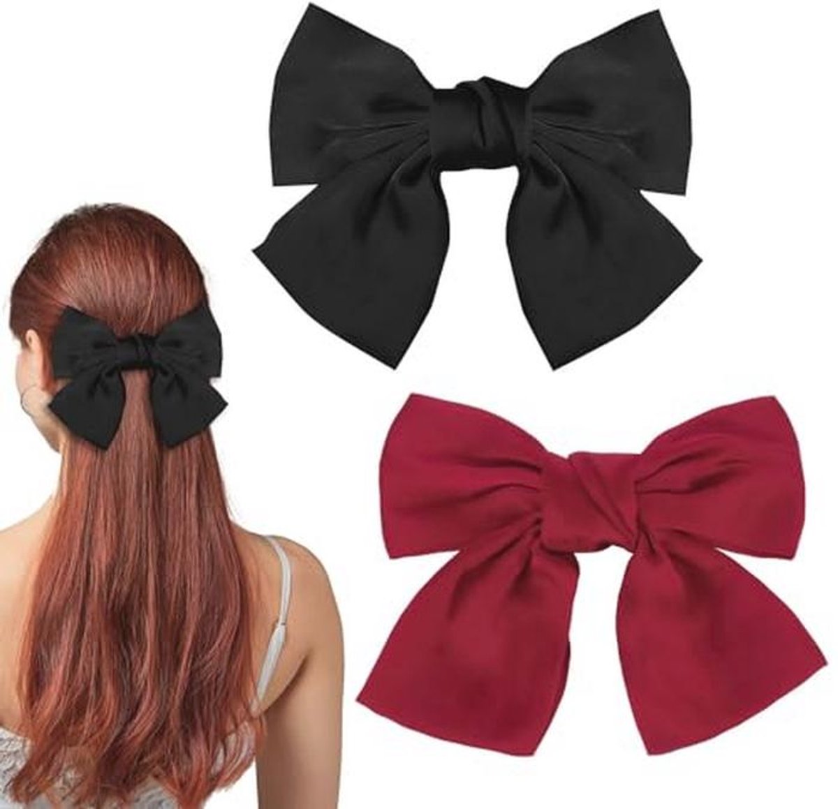 Grote Bow Haarclip voor Dames - 2 Stuks Haarspeldjes in Zwart en Rood